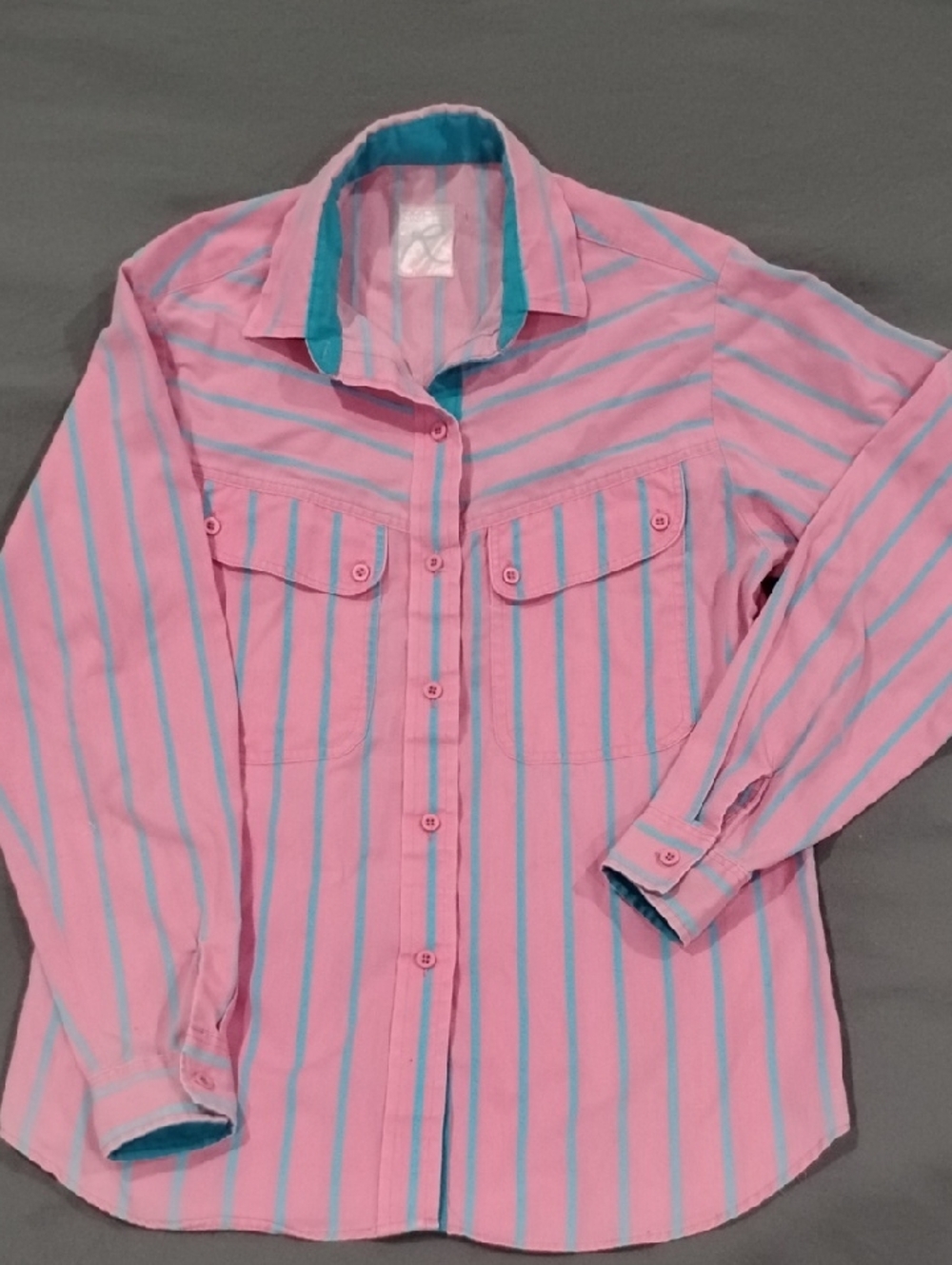 Roper Pink and Teal Striped Shirt Collar